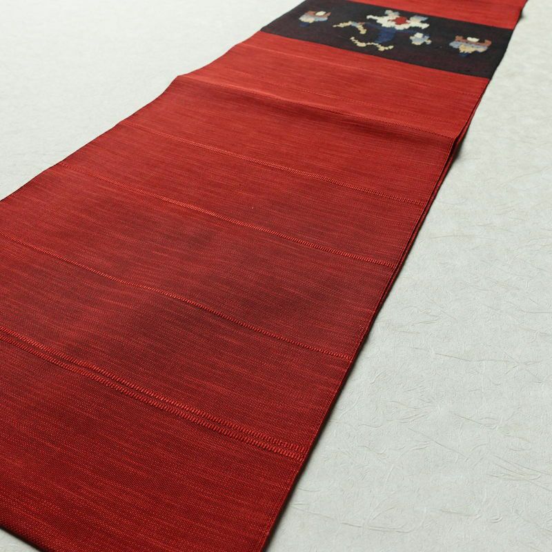 名古屋帯 太鼓柄 正絹 幾何学柄・抽象柄 松葉仕立て 赤・朱_画像8