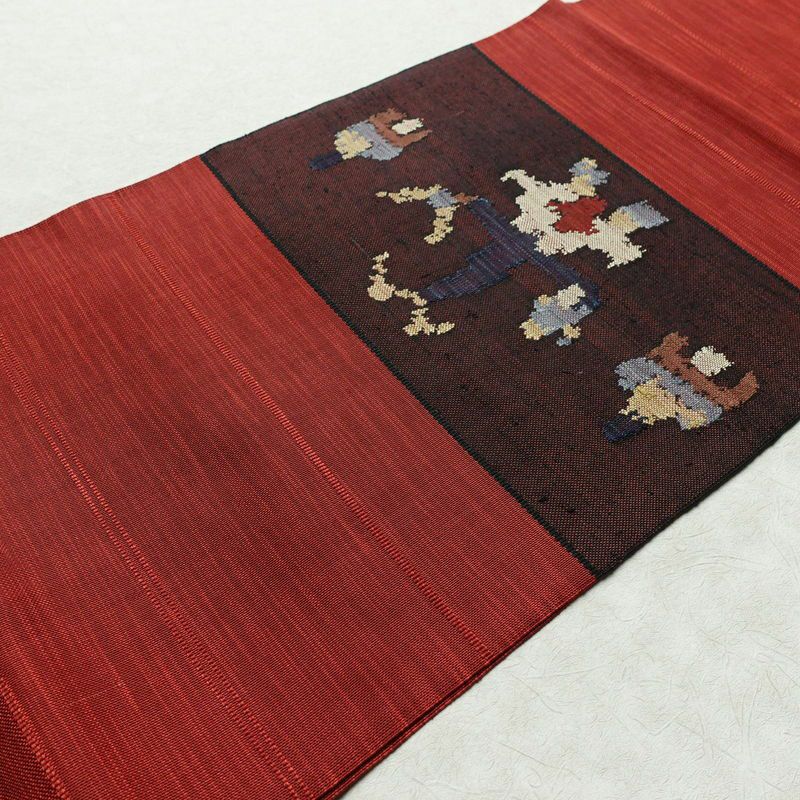 名古屋帯 太鼓柄 正絹 幾何学柄・抽象柄 松葉仕立て 赤・朱_画像10