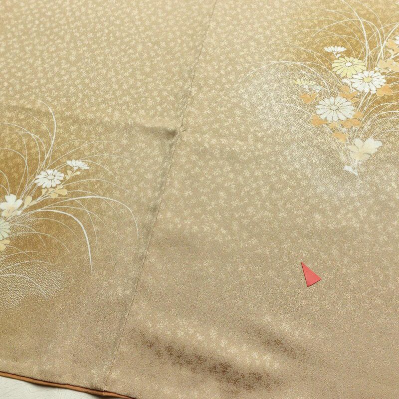 付け下げ 正絹 木の葉・植物柄 袷仕立て 身丈165cm 裄丈66.5cm ベージュ_画像11