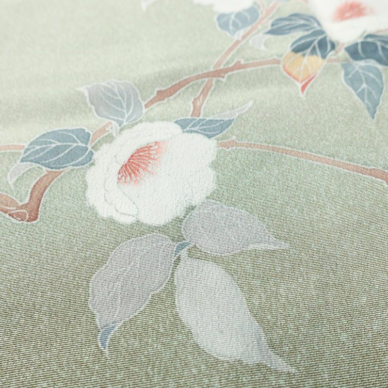 訪問着 良品 縮緬 正絹 木の葉・植物柄 袷仕立て 身丈159.5cm 裄丈65.5cm 緑・うぐいす色_画像7