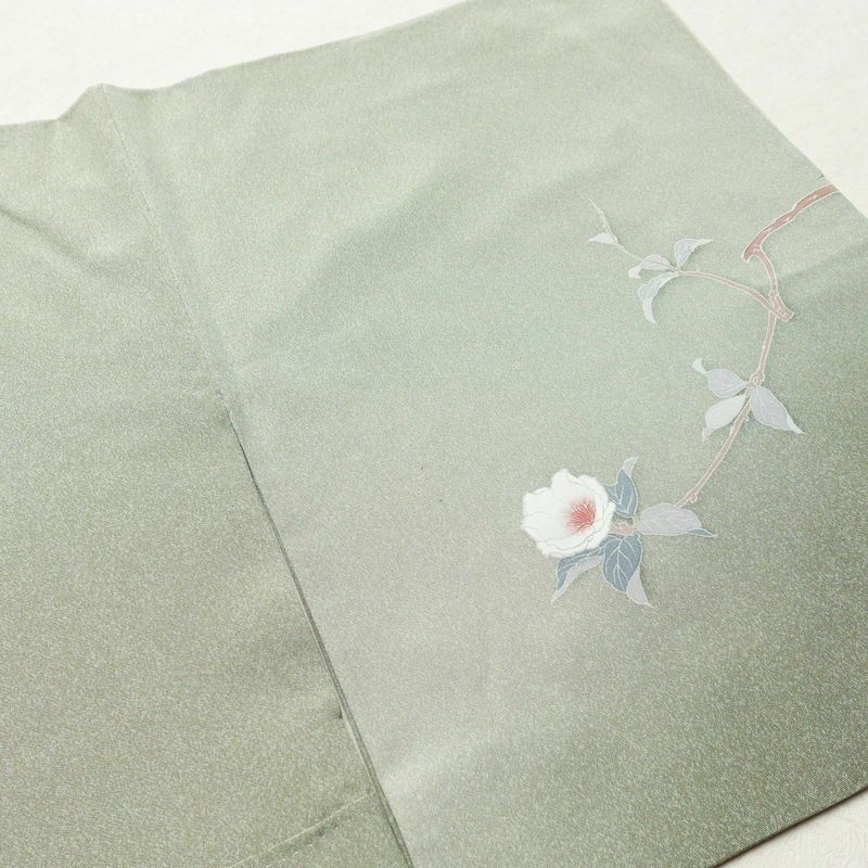 訪問着 良品 縮緬 正絹 木の葉・植物柄 袷仕立て 身丈159.5cm 裄丈65.5cm 緑・うぐいす色_画像13