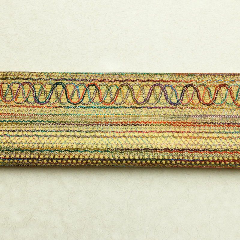 袋帯 全通柄 美品 一般用 混紡 縞柄・線柄 黄・黄土色_画像14