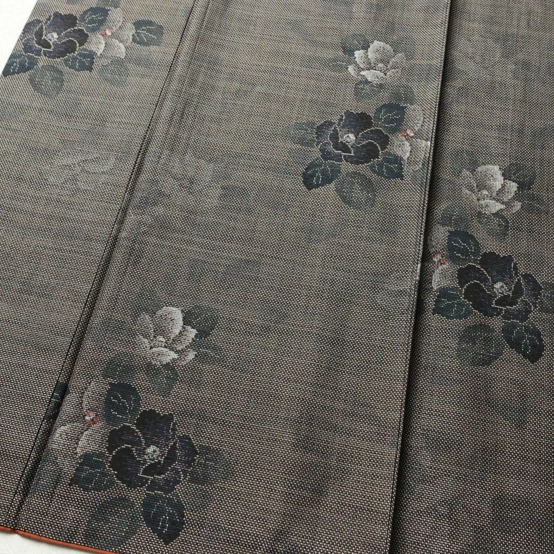 紬 良品 正絹 花柄 袷仕立て 身丈163cm 裄丈65cm 茶_画像4