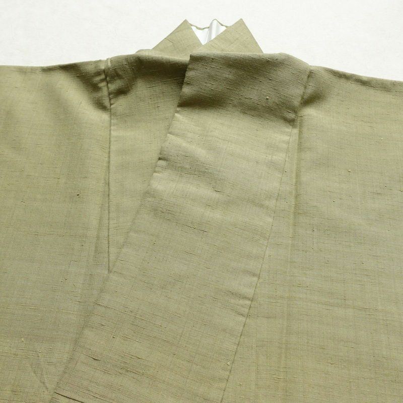紬 本場草木染結城玉紬 結城紬 証紙あり 正絹 無地 袷仕立て 身丈157cm 裄丈65.5cm 緑・うぐいす色_画像13