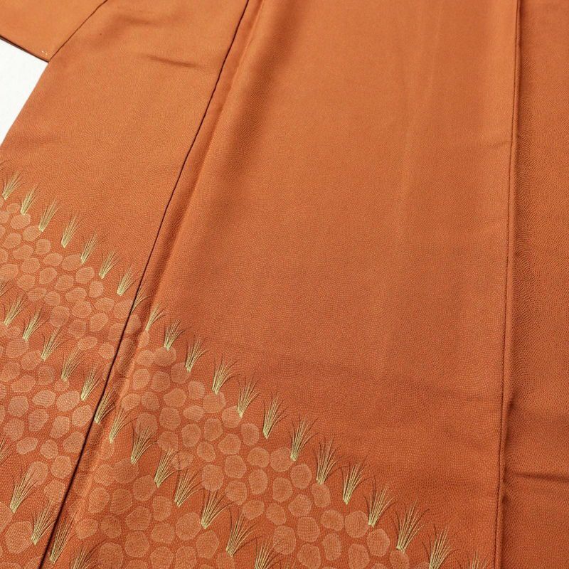 付け下げ 正絹 木の葉・植物柄 袷仕立て 身丈164.5cm 裄丈64cm 橙_画像5