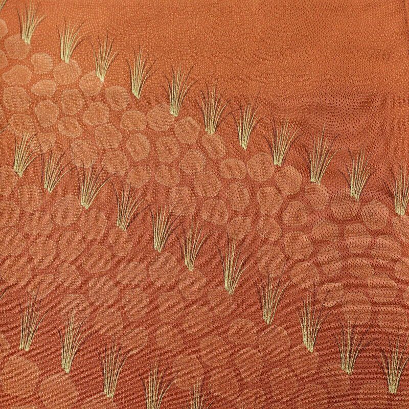 付け下げ 正絹 木の葉・植物柄 袷仕立て 身丈164.5cm 裄丈64cm 橙_画像6