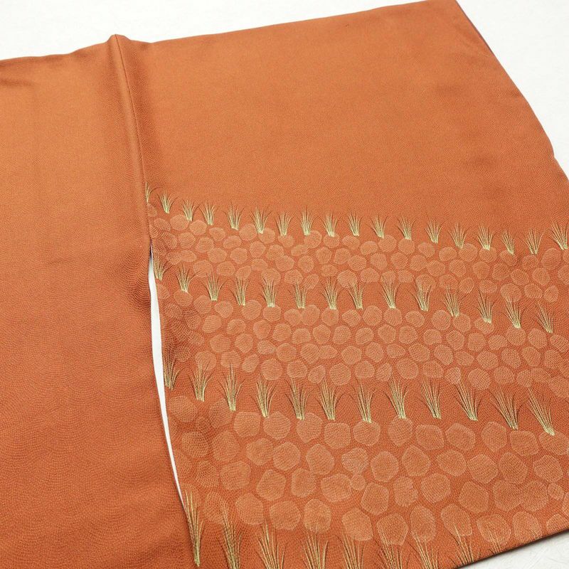 付け下げ 正絹 木の葉・植物柄 袷仕立て 身丈164.5cm 裄丈64cm 橙_画像11