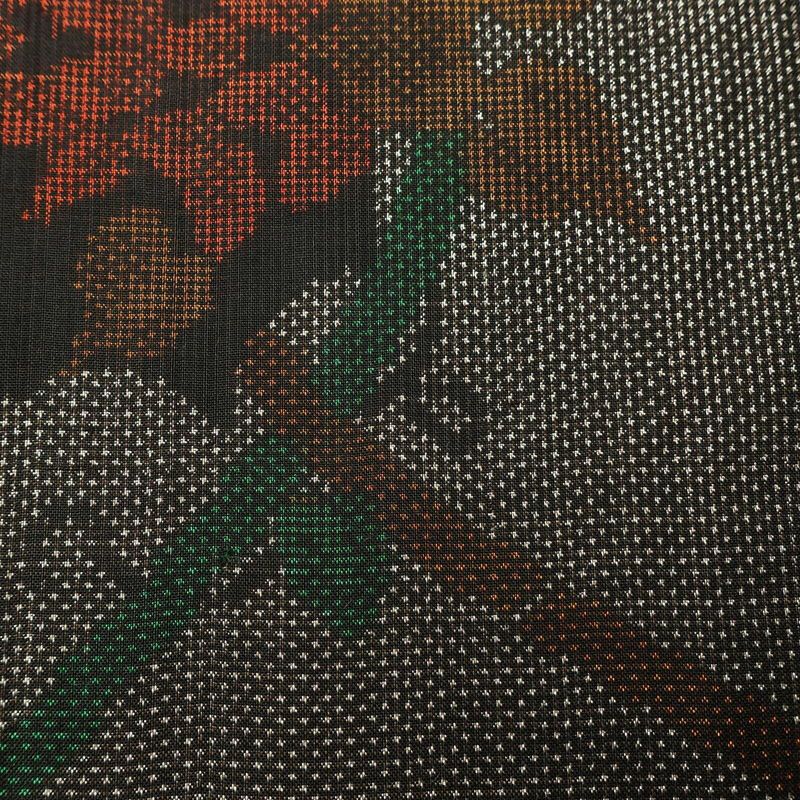 紬 しつけ糸付き 正絹 木の葉・植物柄 袷仕立て 身丈152.5cm 裄丈63.5cm 茶_画像8