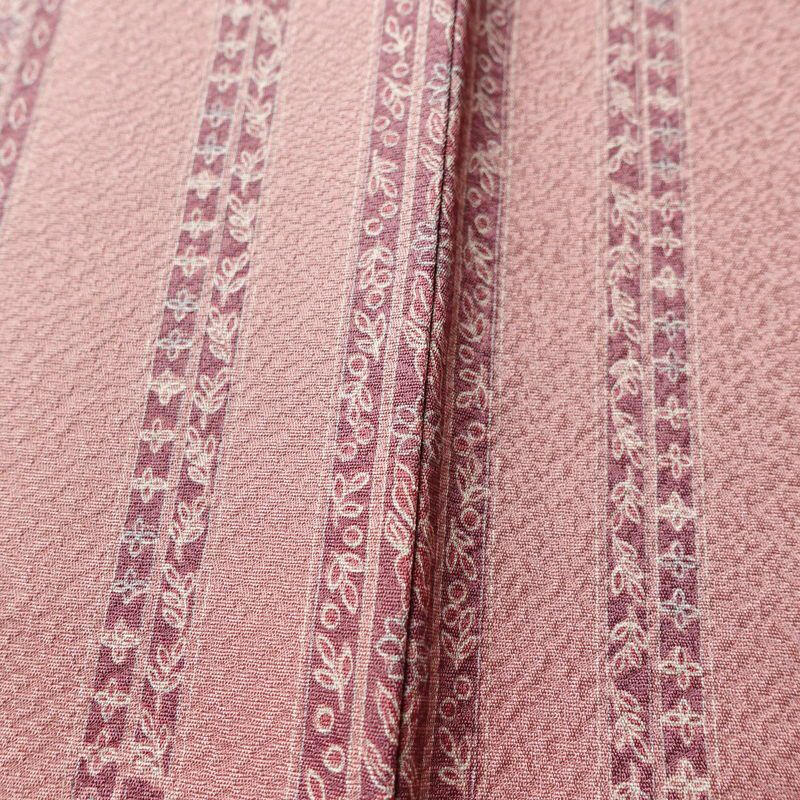 小紋 美品 縮緬 しつけ糸付き 正絹 縞柄・線柄 袷仕立て 身丈165cm 裄丈66.5cm ピンク_画像10