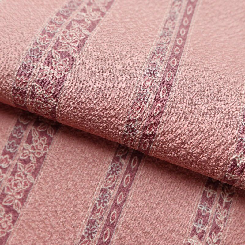 小紋 美品 縮緬 しつけ糸付き 正絹 縞柄・線柄 袷仕立て 身丈165cm 裄丈66.5cm ピンク_画像20