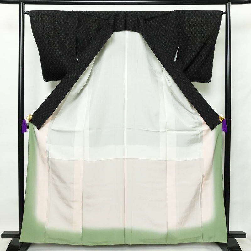 紬 良品 しつけ糸付き 正絹 幾何学柄・抽象柄 袷仕立て 身丈164.5cm 裄丈65.5cm 青・紺_画像3