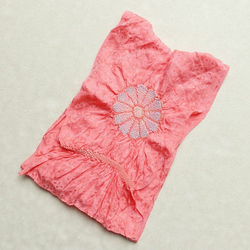帯揚げ 絞り 正絹 花柄 ピンク_画像1