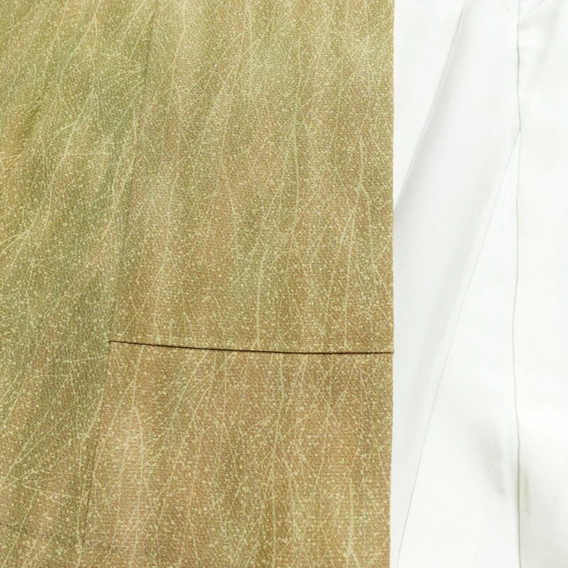 小紋 良品 縮緬 しつけ糸付き 総柄 正絹 木の葉・植物柄 袷仕立て 身丈157.5cm 裄丈65.5cm 緑・うぐいす色_画像16
