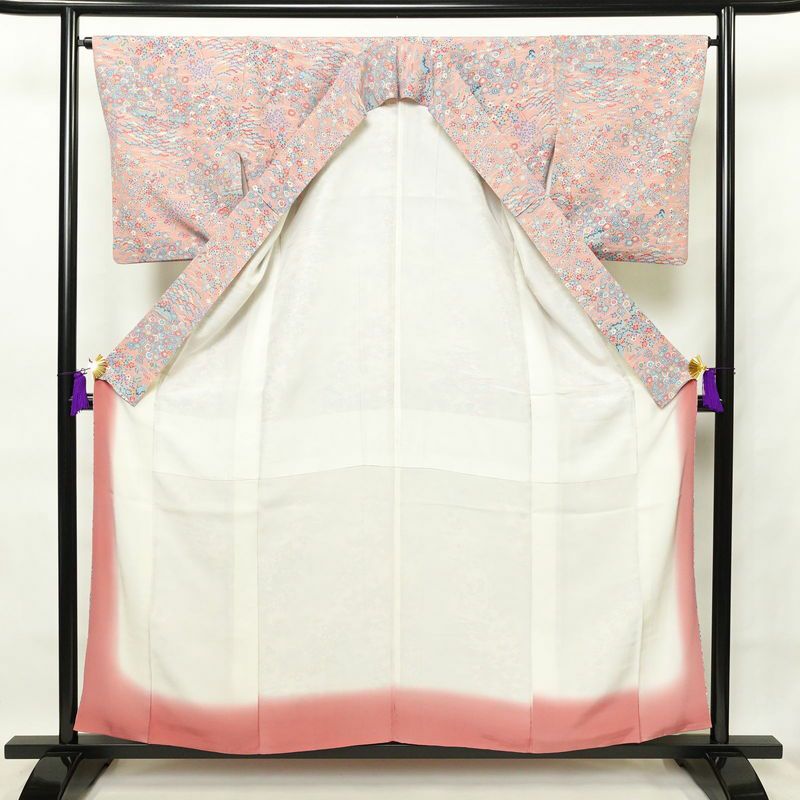 小紋 良品 縮緬 総柄 正絹 古典柄 袷仕立て 身丈157.5cm 裄丈66cm ピンク_画像3