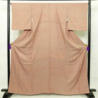 小紋 縮緬 しつけ糸付き 正絹 幾何学柄・抽象柄 袷仕立て 身丈163.5cm 裄丈67cm 茶
