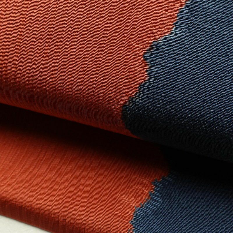 名古屋帯 六通柄 良品 縮緬 正絹 幾何学柄・抽象柄 名古屋仕立て 橙_画像6