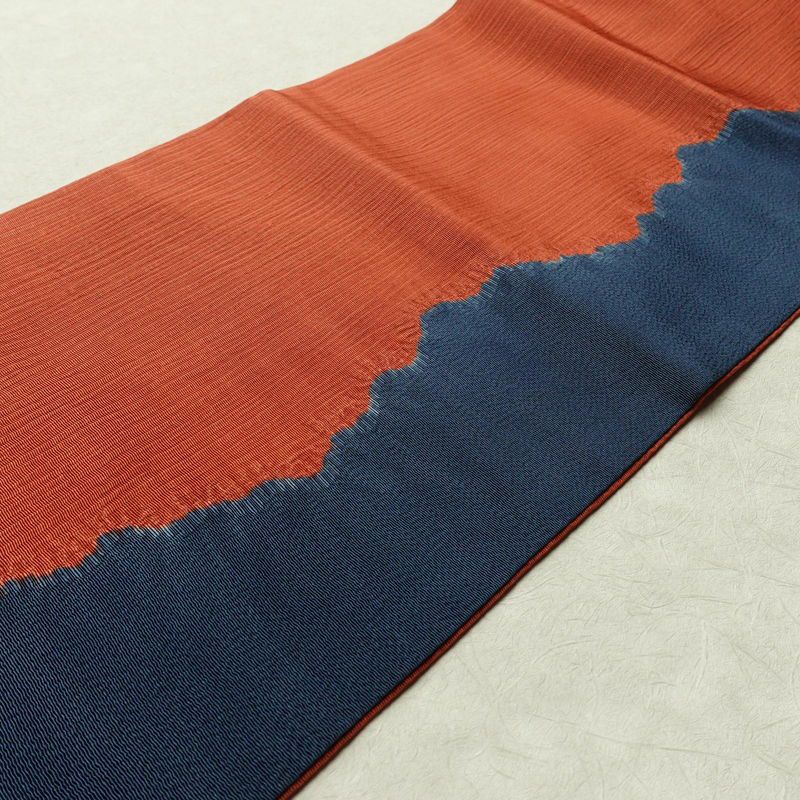 名古屋帯 六通柄 良品 縮緬 正絹 幾何学柄・抽象柄 名古屋仕立て 橙_画像10