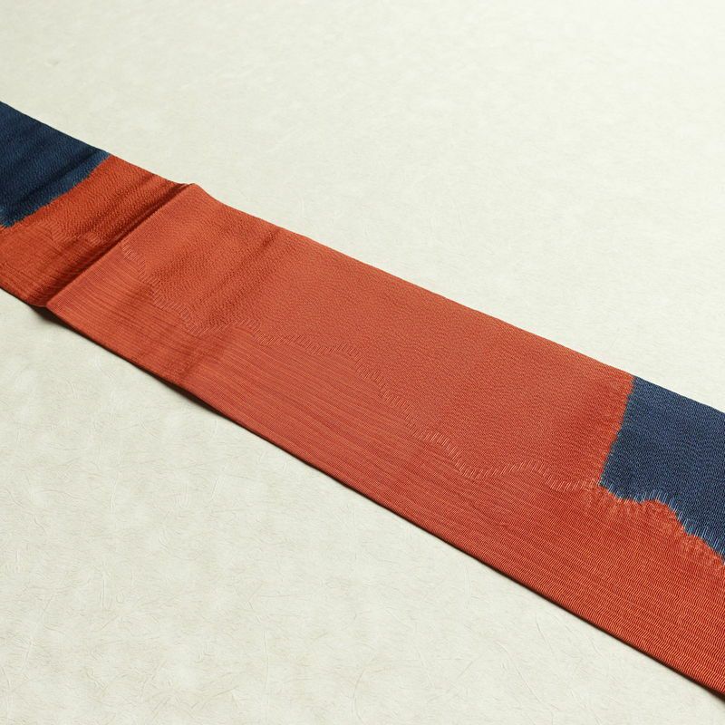 名古屋帯 六通柄 良品 縮緬 正絹 幾何学柄・抽象柄 名古屋仕立て 橙_画像14