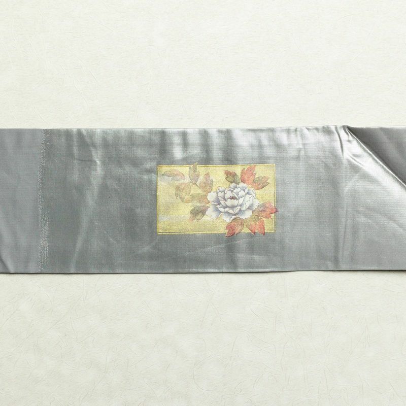 名古屋帯 太鼓柄 正絹 花柄 名古屋仕立て 箔 金・銀_画像13