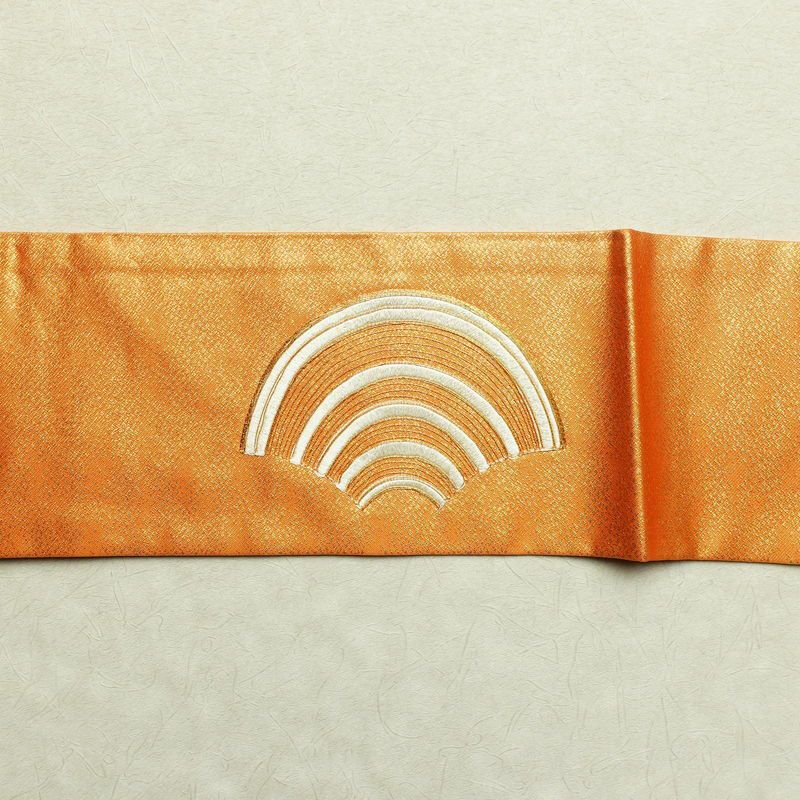 名古屋帯 太鼓柄 良品 金駒刺繍 正絹 古典柄 名古屋仕立て 青海波 刺繍 橙_画像13