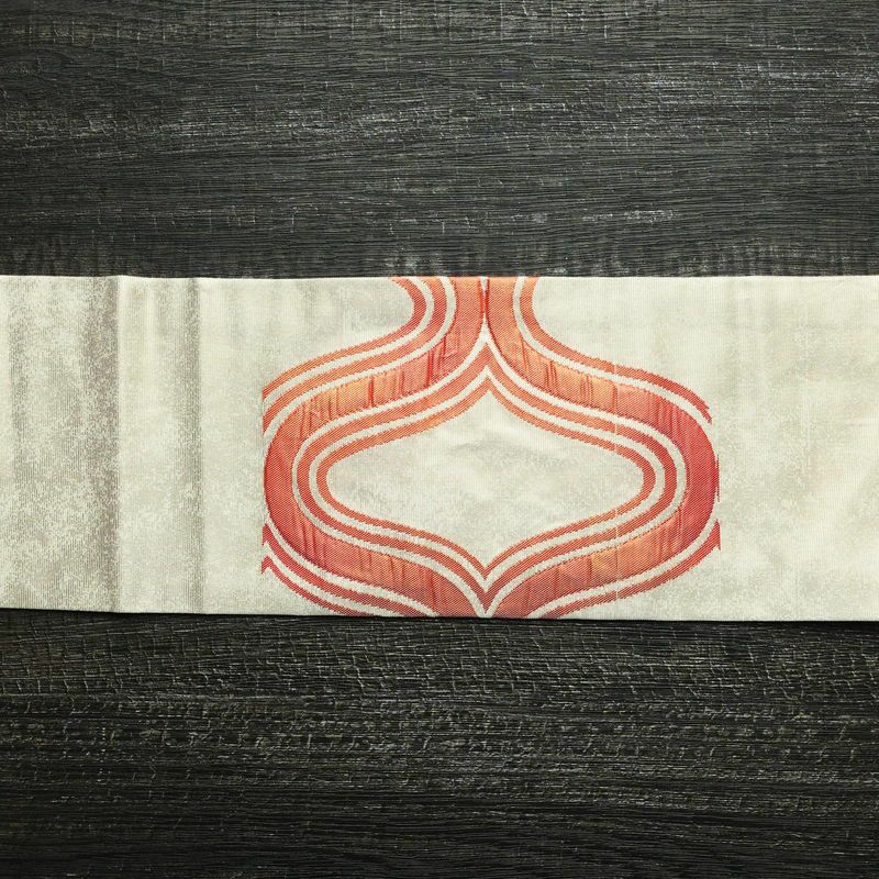 名古屋帯 太鼓柄 正絹 古典柄 名古屋仕立て 箔 クリーム_画像12