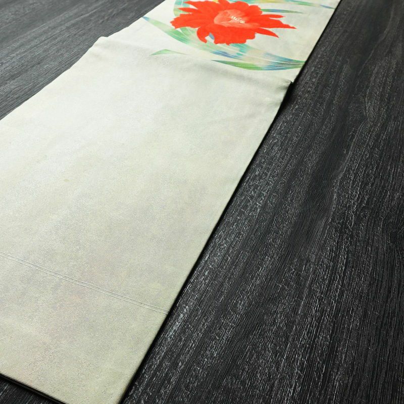 名古屋帯 太鼓柄 正絹 花柄 名古屋仕立て 緑・うぐいす色_画像7