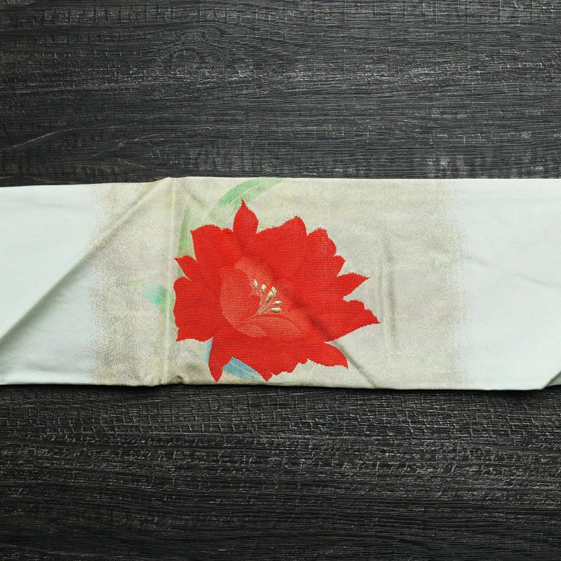 名古屋帯 太鼓柄 正絹 花柄 名古屋仕立て 緑・うぐいす色_画像15