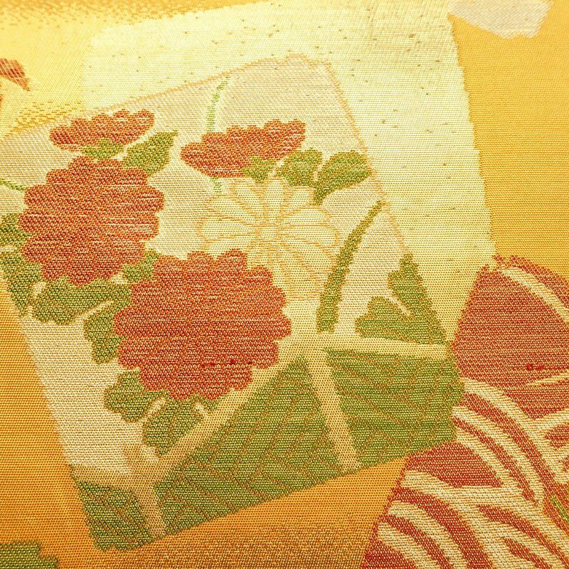 名古屋帯 六通柄 正絹 古典柄 名古屋仕立て 箔 黄・黄土色_画像3