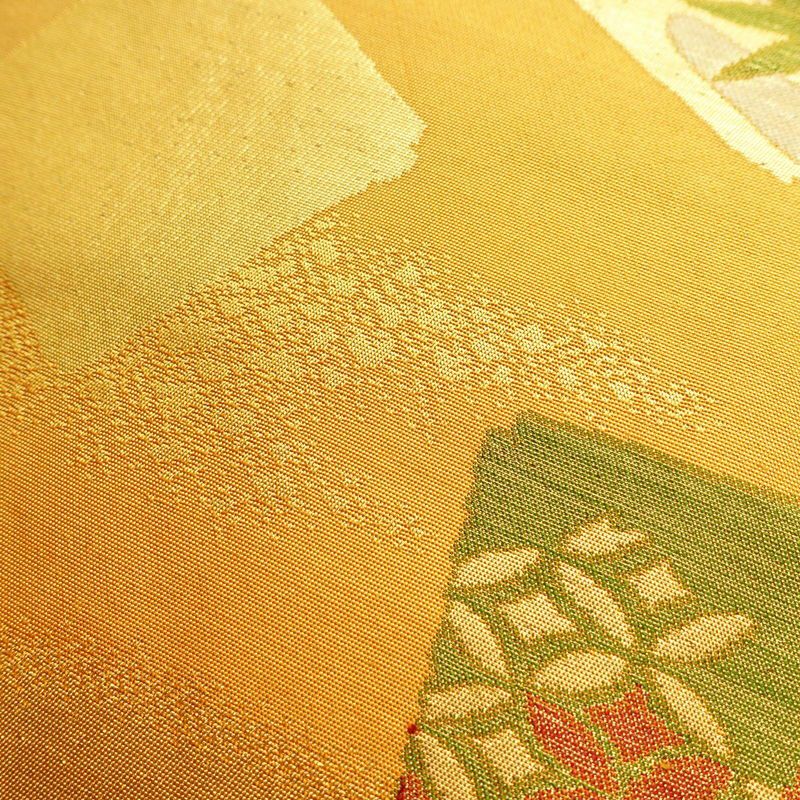 名古屋帯 六通柄 正絹 古典柄 名古屋仕立て 箔 黄・黄土色_画像5