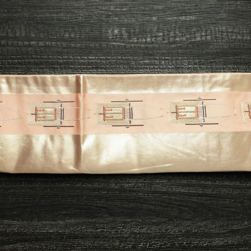 袋帯 六通柄 正絹 古典柄 箔 刺繍 御所車 ピンク_画像16