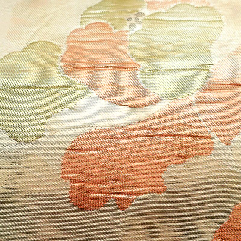 名古屋帯 六通柄 正絹 花柄 名古屋仕立て 箔 ベージュ_画像4