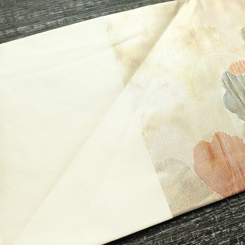 名古屋帯 六通柄 正絹 花柄 名古屋仕立て 箔 ベージュ_画像14