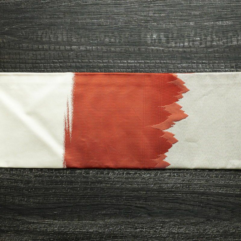 名古屋帯 太鼓柄 正絹 風景柄 名古屋仕立て 白_画像11