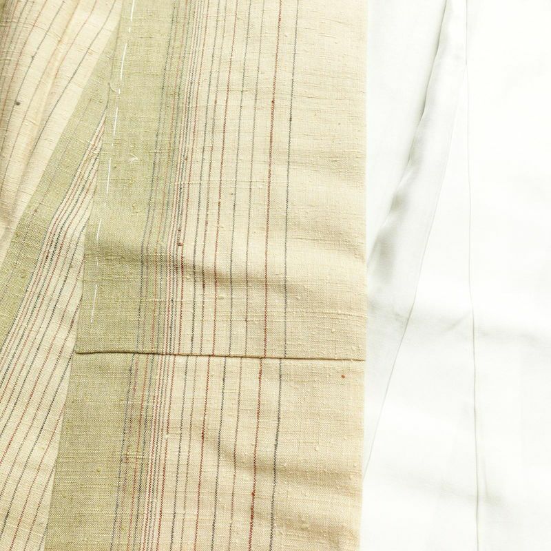 紬 しつけ糸付き 正絹 縞柄・線柄 袷仕立て 身丈161cm 裄丈68.5cm ベージュ_画像16