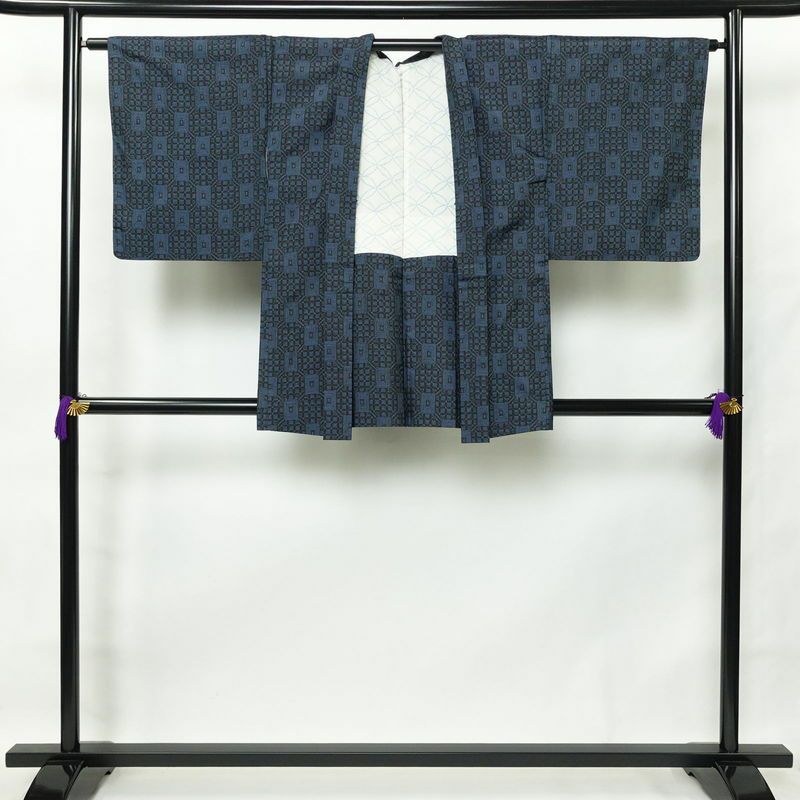 羽織 大島紬 良品 正絹 幾何学柄・抽象柄 袷仕立て 身丈84cm 裄丈65.5cm 青・紺_画像1