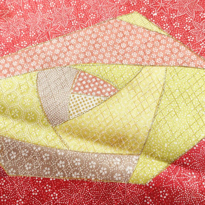 小紋 正絹 木の葉・植物柄 袷仕立て 身丈158cm 裄丈64.5cm 金彩 紅葉 赤・朱_画像6