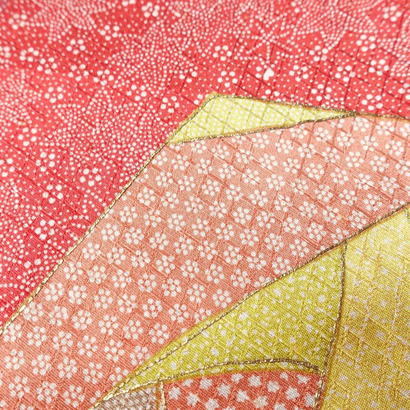 小紋 正絹 木の葉・植物柄 袷仕立て 身丈158cm 裄丈64.5cm 金彩 紅葉 赤・朱_画像7