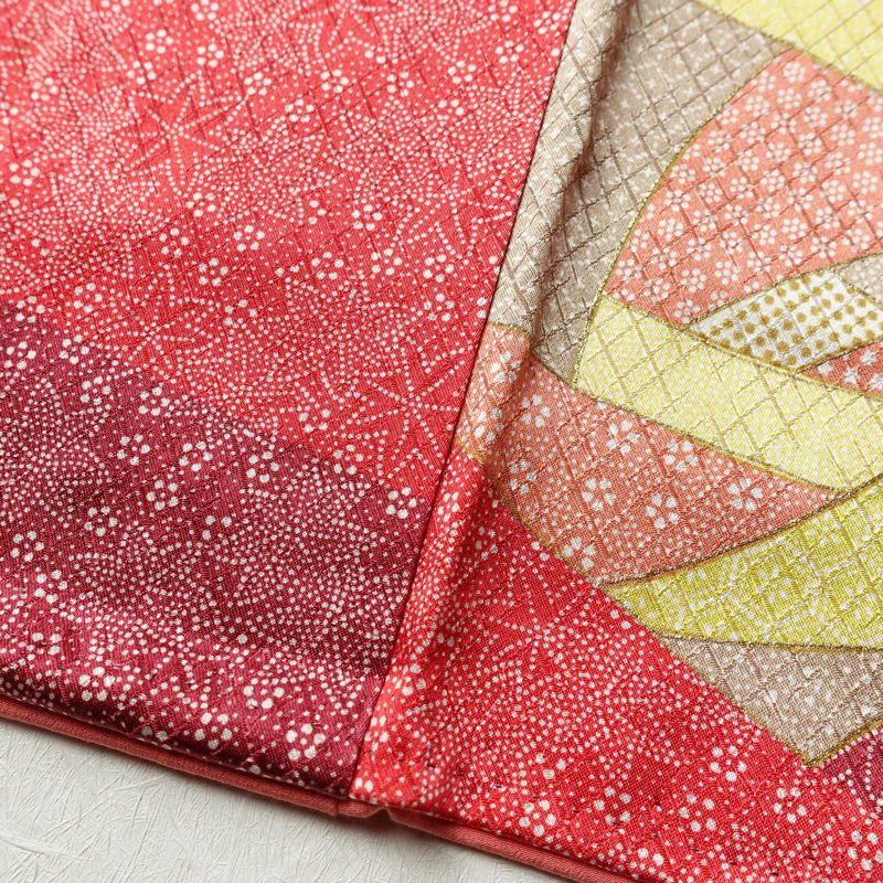 小紋 正絹 木の葉・植物柄 袷仕立て 身丈158cm 裄丈64.5cm 金彩 紅葉 赤・朱_画像9