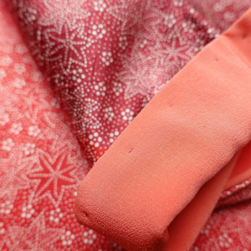 小紋 正絹 木の葉・植物柄 袷仕立て 身丈158cm 裄丈64.5cm 金彩 紅葉 赤・朱_画像12