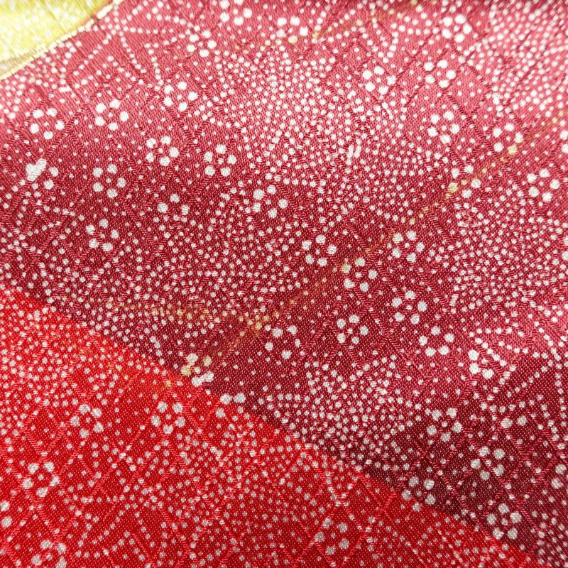 小紋 正絹 木の葉・植物柄 袷仕立て 身丈158cm 裄丈64.5cm 金彩 紅葉 赤・朱_画像14