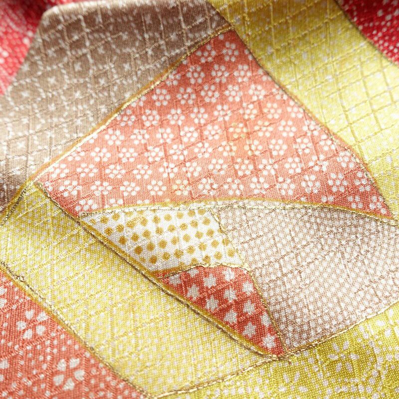 小紋 正絹 木の葉・植物柄 袷仕立て 身丈158cm 裄丈64.5cm 金彩 紅葉 赤・朱_画像18