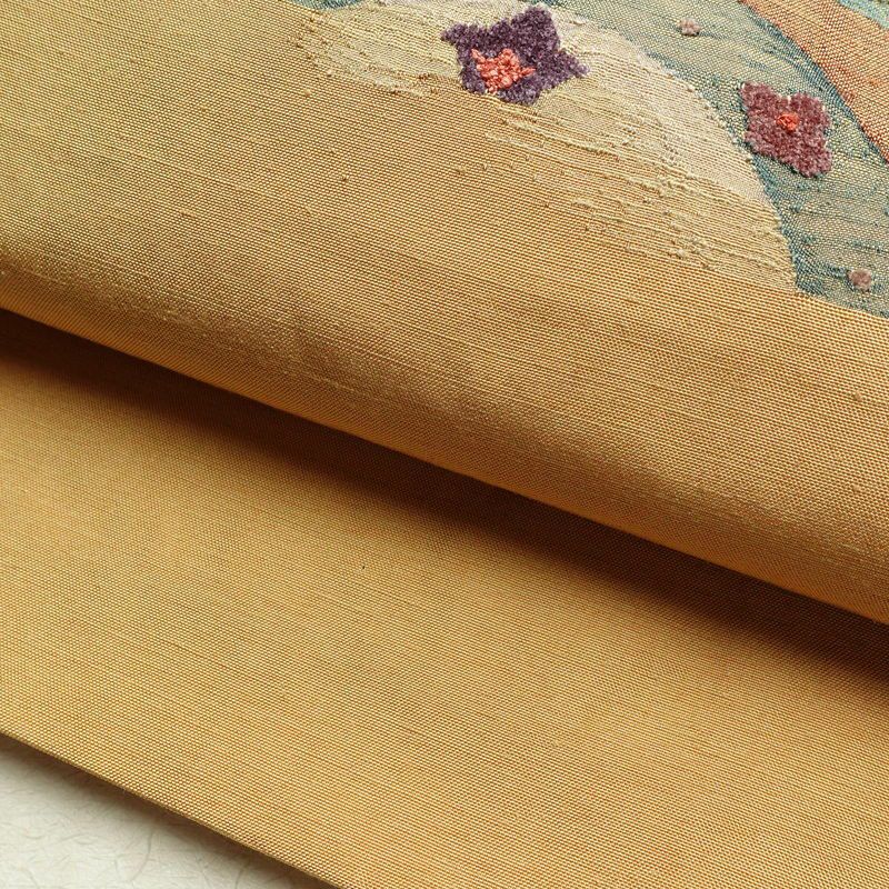 袋帯 太鼓柄 美品 一般用 正絹 幾何学柄・抽象柄 刺繍 黄・黄土色_画像7