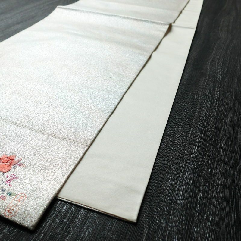 袋帯 六通柄 良品 落款入り フォーマル用 正絹 花柄 刺繍 金・銀_画像8