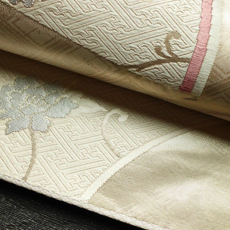 袋帯 六通柄 フォーマル用 正絹 花柄 クリーム_画像3