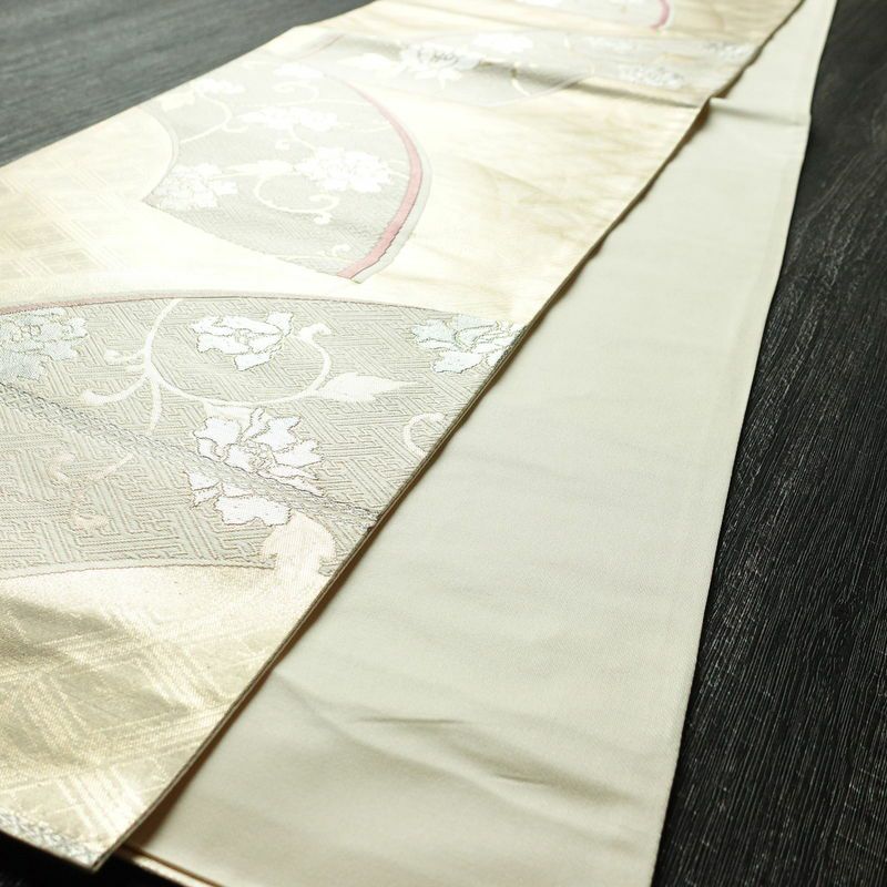 袋帯 六通柄 フォーマル用 正絹 花柄 クリーム_画像4