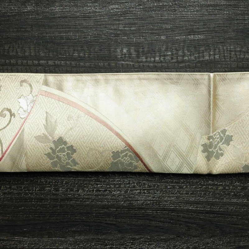 袋帯 六通柄 フォーマル用 正絹 花柄 クリーム_画像9