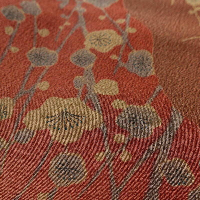 小紋 縮緬 しつけ糸付き ポリエステル 花柄 袷仕立て 身丈162cm 裄丈67cm 茶_画像7