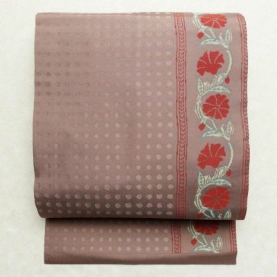 名古屋帯 六通柄 良品 正絹 花柄 名古屋仕立て 小豆・エンジ | 六通柄 