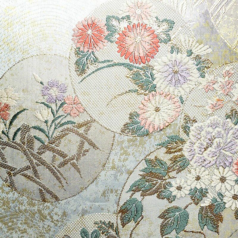 袋帯 琳派草花文 六通柄 フォーマル用 箔 正絹 古典柄 金・銀_画像2
