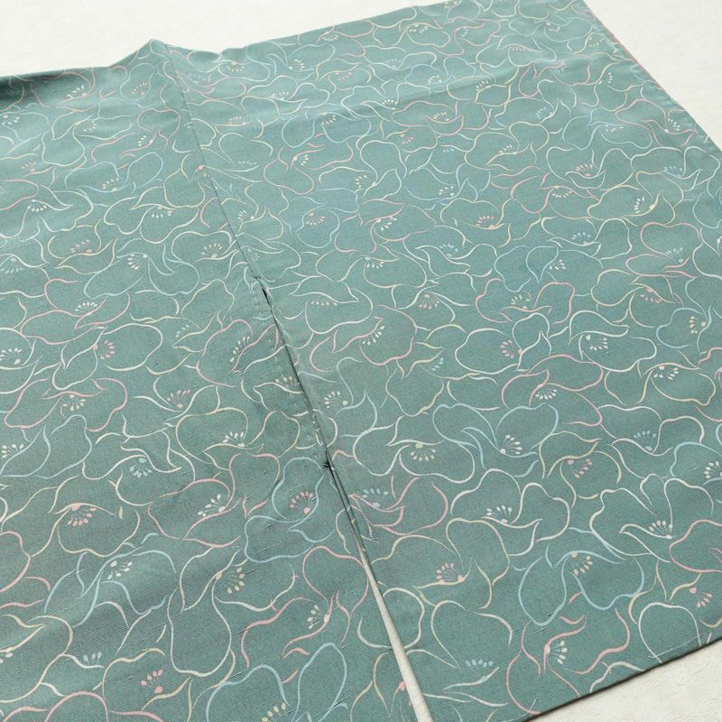 小紋 紬地 正絹 花柄 袷仕立て 身丈158cm 裄丈63.5cm 緑・うぐいす色_画像11